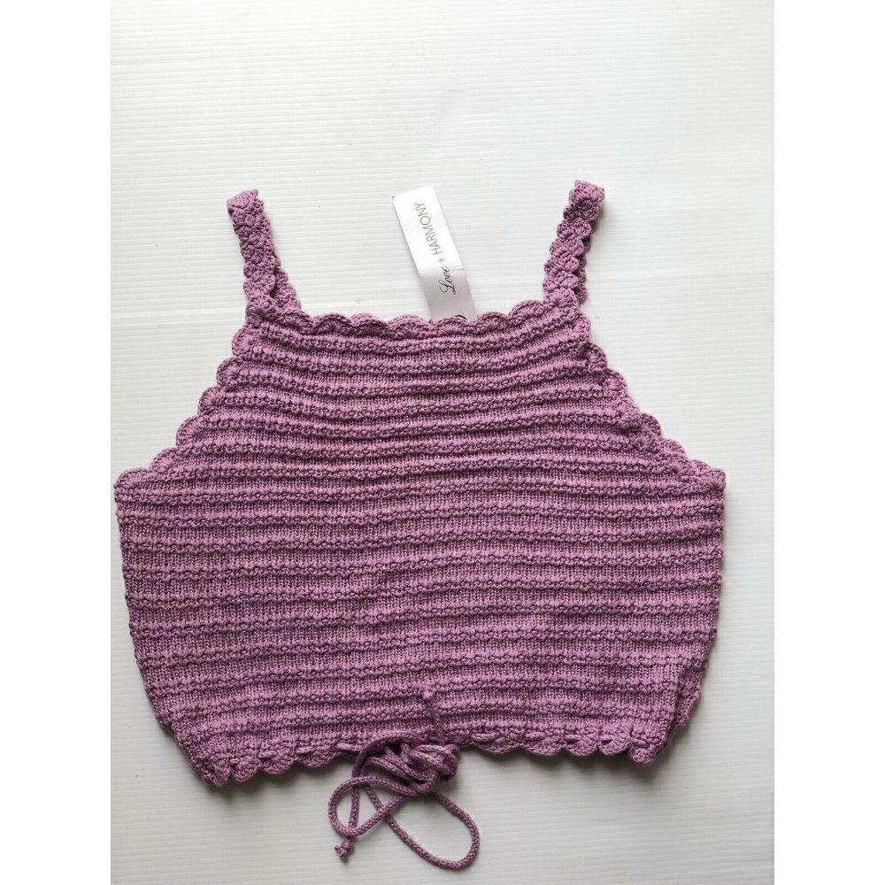 Love+Harmony Womens Knit The Game of Crochet Tank Crop Top Lavender purple  L - Picture 7 of 9